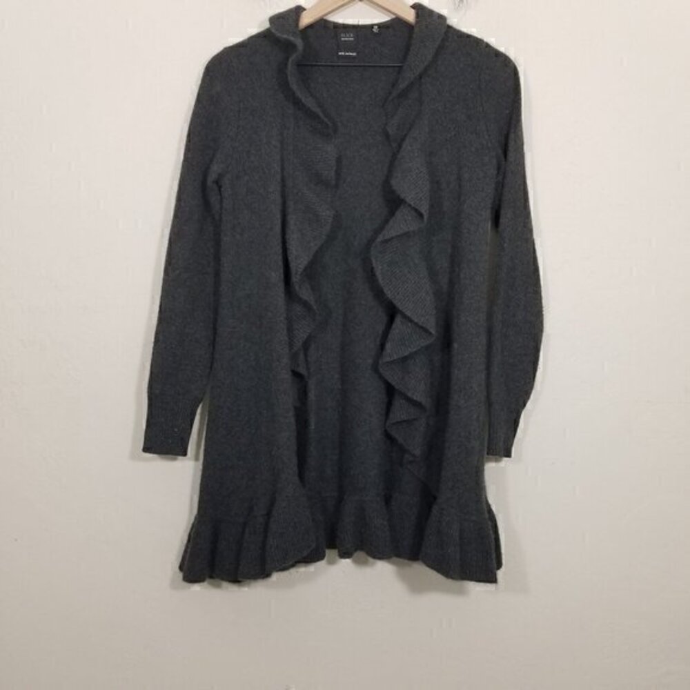 Saks Fifth Avenue Black Label Cashmere Thumbhole Ruffle Open Front Cardigan XS